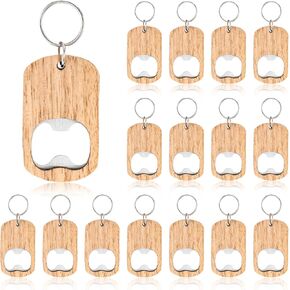 16Pcs Wooden Keychain Bottle Opener Blanks Wood Engraving Bulk Key Chain Unfinished Key Tag for Party Favors DIY Gift Craft Supplies
