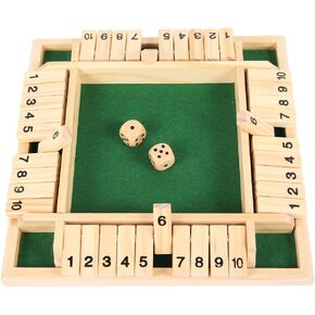 Shut The Box Dice Game, Wooden Board Table Math Game, 2-4 Player Family Classics Tabletop Version Games with Instruction for Adults and Kids for Classroom, Home, Party, or Pub (Green)