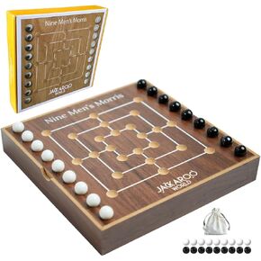 Nine Mens Morris Board Game - 2 Player Games Ancient Rome Game - Marble Strategy Game Wooden Tic Tac Teo Game Mill - Wooden Board Game for Men & Woman Marbles Games for Adults (Walnut)