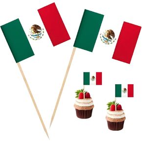 100 Pcs Mexico Flag Mexican Toothpick Flags, Cocktail Picks Mini Stick Cupcake Toppers Country Picks Party Decoration Celebration Cocktail Food Bar Cake Flags ﻿