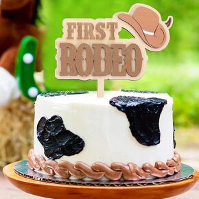 Wooden My First Rodeo Cake Topper - Cowboy/Cowgirl Birthday First Rodeo Themed Decorations,Western 1st Birthday Cake Decor,How The West Was One Topper (brown)