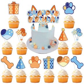 37 Pcs Blue Dog Cake Topper and Cupcake Toppers Set, Blue Dog Birthday Party Supplies for Birthday Decorations