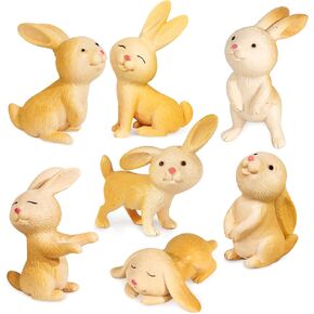 7Pcs Rabbit Cake Topper Playset, Mini Cute Bunny Fairy Garden Animal Figurines Toys for Kids Birthday Baby Shower Easter Decortation Party Favors