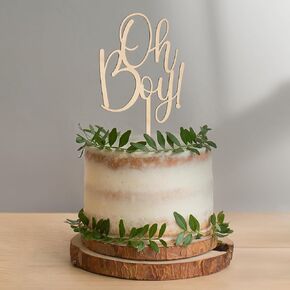Oh Boy Cake Topper It's a Boy Baby Shower Gender Reveal Party Cake Decoration in Wood
