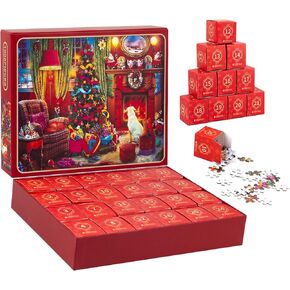 AMEITECH Advent Calendar 2024 Puzzles for Adults Kids,1008 Piece Christmas Countdown Calendar Jigsaw Puzzle, Family Funny Christmas Game Gift Holiday Santa Puzzle, 19.7inch x 27.6 inch
