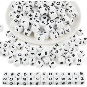 130Pcs 12mm White Square Silicone Letter Beads A-Z, Cube Alphabet Silicone Beads for Keychain Making, Ideal for Necklace Bracelet Pens and DIY Crafts