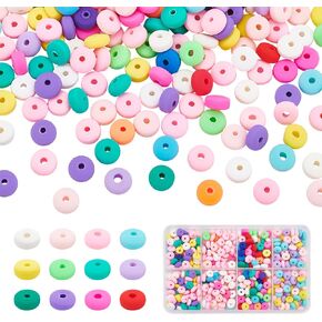 PH PandaHall 450pcs Polymer Clay Beads 6x3mm Rondelle Heishi Beads 12 Marshmallow Colors Vinyl Disc Beads 3mm Thick Flat Silicon Beads for DIY Earring Necklace Choker Spring Summer Sulfur, 1.5mm Hole