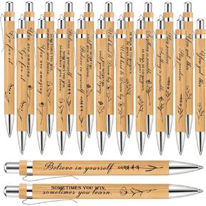 30 Pcs Inspirational Team Employee Appreciation Gift Bamboo Wood Pens Flower Pens with Black Ink Positive Affirmation Thank You Gift School Office Supplies for Nurse Teacher Coworkers
