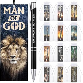 Supervitae 12 Sets Man of God Gifts for Men Included 12 Christian Ballpoint Pens 24 Bible Verse Bookmark Church Gifts Bulk for Men Dad Father's Day Christmas Religious Party Favors