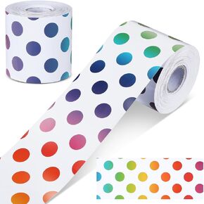 65 Feet Colorful Polka Dot Bulletin Board Borders Trim Decoration for Classroom Straight Rainbow Border Trim Decorations Rolling for Blackboard Whiteboard Cork Posterboard School Party Supplies