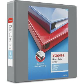 Staples Heavy Duty 2-inch 3-Ring View Binder with D-Rings and Four Interior Pockets, Gray, 3/Pack (ST56330-CCVS)