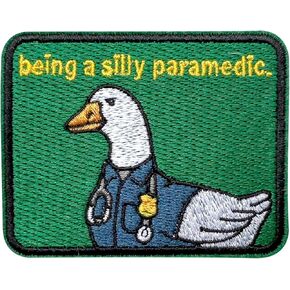 Being a Silly Paramedic Hook and Loop Patch, 3 Inches Sew On Patches, Embroidery Patch for Backpacks Bags Vest Dog Harness, Tactical Military Embroidered Patches, Goose DIY Patch for Paramedic