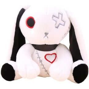 Goth Rabbit Plush Toy, Gothic Bunny Plushie Stuffed Animal Toy, Dreadful Rabbit Doll for Halloween Easter Christmas Birthday Gift (Black, 10inch)