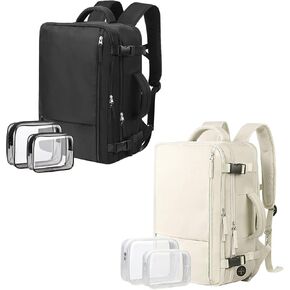 حقيبة ظهر كبيرة للسفر (قطعتان أسود وبيج) كـ Person Item Flight معتمدة ، احمل 40L على ظهره ، حقيبة ظهر محمول بحجم 17 بوصة ، حقيبة ظهر مقاومة للماء ، حقيبة الكتب الكلية المتينة ، Backpac.
