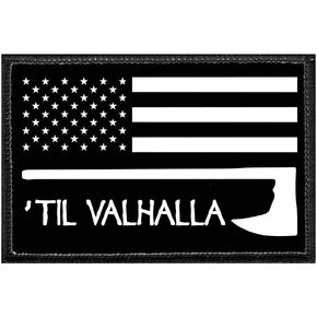 Til Valhalla - US Flag - Black and White | Hook and Loop Attach for Hats, Jeans, Vest, Coat | 2x3 in | by Pull Patch