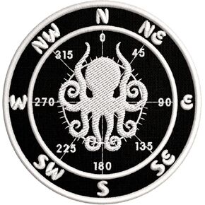 Compass - Seek Adventure - Octopus Embroidered Patch Iron-On or Sew-On Decorative Gear Badge Logo Vacation Souvenir Applique