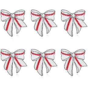 6pcs Baseball Bow Iron on Patches, Sports Style Embroidered Patches Baseball Bow Sewing Decorative Applique Clothing DIY Accessories for Clothes Bags T-Shirts Hats Jeans Boys Girls