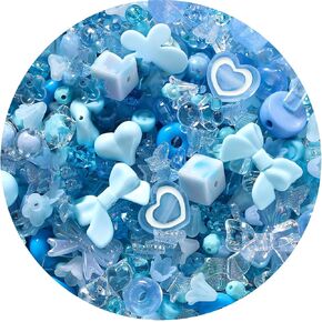 Assorted Acrylic Beads for Bracelet Making Kit, 150g Blue Cute Beads for Keychain Making, Kandi Charms, Kawaii Jewelry Making, DIY Crafts