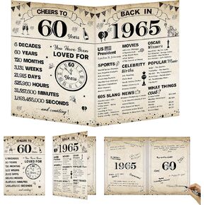 DARUNAXY Happy 60th Birthday Party Decorations, Back in 1965 60th Birthday Alternative Signature Guest Book for Men Women Cheers to 60 Years Old Gifts Vintage 1965 60 Birthday Signing Card Board