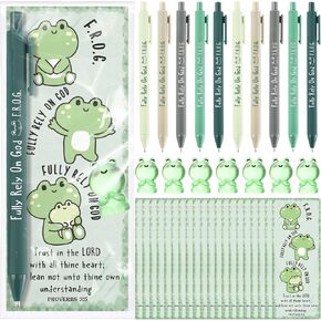 20 Set Christian Back to School Gifts Bulk Fully Rely on God Pens Inspirational Frog Bookmark Bible Verse Encouragement Card Sunday School Gifts Church Supply