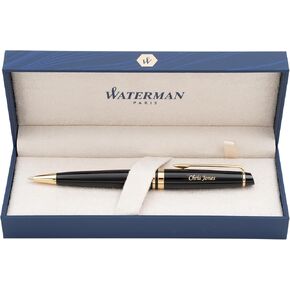 Personalized Waterman Expert Ballpoint Pen in Black Lacquer with Gold Trim. Engraved Luxury Business Gift for Executives, Board Members, or Trustees.