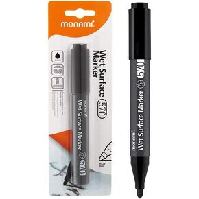 MONAMI Wet Surface Marker, Bullet Tip (2.0mm), Permanent Black Ink Marks On Wet Surfaces, Black, 1pc [Wet Surface Marker 570]