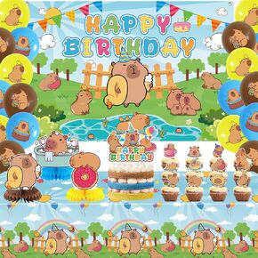 Capybara Birthday Party Decorations - Capybara Party Supplies including Backdrop, Cake Toppers, Table Centerpieces, Balloons, Tablecloth
