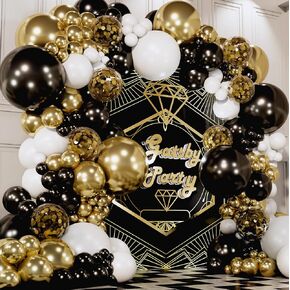 ALL-IN-1 Orange Black White Balloons Arch Kit with BONUS Starburst Balloons – Small & Large White Orange Black Balloons – Party Decorations for Graduation, Birthday Bengals, Halloween, Harley Davidson