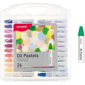 MONAMI Oil Pastels, Jumbo Size Hexagonal Shape Oil Pastels for Kids and Students with Handy Carrying Case, 24 Vivid Colors Pack