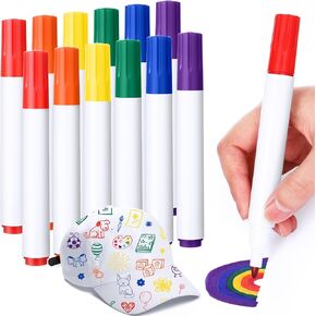 12 Pack Rainbow Fabric Markers Permanent for Clothes 6 Color Paint Fabric Pens for T-shirt Shoe Canvas Bags Rainbow Markers for Classroom School Supplies