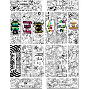 32 Pcs Color Your Own Book Marks DIY Coloring Bookmarks,Double-Sided Paper Inspirational Page Markers for Kids Students Reading,Funny Page Clips for Game Prize School Gift(16 Designs,15x5cm)