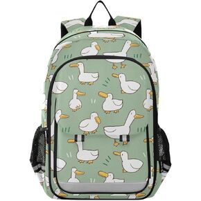 Cartoon Duck Pattern Green Backpack Girls Boys Elementary School Bags Bookbags Laptop Backpack Travel Daypack Safe Reflective Stripes