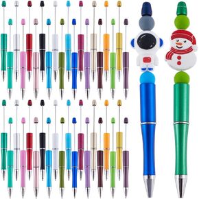 SUNNYCLUE 20Pcs Black Beadable Pens Bulk Plastic Bead Pen Creative Retractable Shaft Ballpoint Ink Beaded Pens for DIY Pen Beads Decorations School Office Graduation Supplies Writing Crafts Gifts