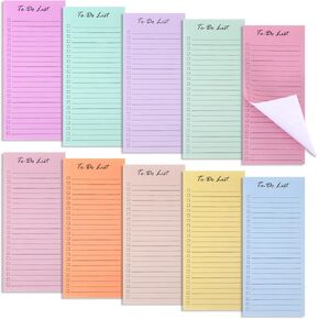 10 Pack to Do List Sticky Notes, Planner Sticky Notes with Lines, Undated to Do List Pad, 50 Sheets Each, Colorful Macaron Pastel Notepads for Office, Home (8.5 x 3.7 Inches)