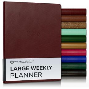 Gallery Leather Pocket Weekly Monthly Planner 2026, Elegantly Bound Calendar Planner and Notebook with Stylish Gold-Gilded Page Edges, 12 Months - Acadia Hydrangea - 6 x 3.25 "