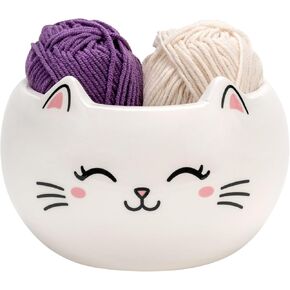 Cat Yarn Bowl for Knitting Cute Ceramic Yarn Bowl Crochet Accessories Large Yarn Holder Storage Gift for Knitters Crocheters