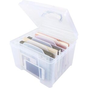 CYEAH 1 Pcs Greeting Card Storage & Organizer Box with 6 Adjustable Dividers, Art Supply Storage Organizer for Holiday Birthday Get Well Cards Photos, Crafts, Scrapbooking, Paper, Stickers
