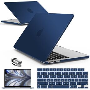 IBENZER Compatible with New M2 2024 2023 MacBook Air 15 inch case A2941, Hard Shell Case & Keyboard Cover & Screen Film & Type-C Adapter for M2 Mac Air 15.3" Touch ID, Navy Blue, AT15-NVBL+2TC