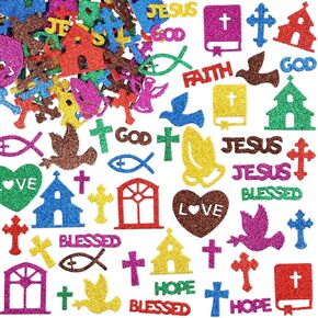 Christian Glitter Stickers Religious Foam Stickers Multicolour Art Craft Jesus Christian Labels for Kids School Classroom Party Favor 360Pcs