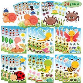 24PCS 8.3"x5.9" Cute Make-a-face Sprunki Stickers for Kids, Make Your Own DIY Cartoon Decals for Birthday Gifts, Party Supplies Favors, Boys Girls Reward Birthday Party Favors