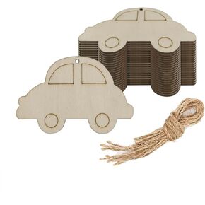 20pcs Car Wood Cutouts Crafts Wooden Car Shaped Hanging Ornaments with Jute Twines Wood Tags for DIY Projects Wedding Birthday Christmas Party Decorations