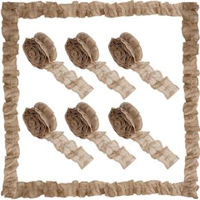 6 Rolls Burlap Ruffled Bulletin Board Borders & Burlap Bulletin Board Trim - Farmhouse Classroom, Wedding & Bottle Decor Border, DIY Crafts for Home Office (Light Brown, 2.5 x 94.5 Inch)