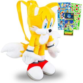 Sonic the Hedgehog Tails Plushie Set - Bundle with 18" Tails Plush Doll with Carrying Straps Plus Stickers, More | Sonic Gifts for Kids, Boys, Girls