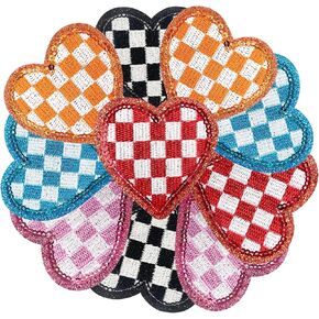 Embroidered Applique 10Pcs Sequin Stars Iron On Patches Checkerboard Cute Sew On Lovely DIY Craft Accessories for Clothing Backpacks Jackets Bag
