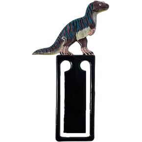 Dinosaur Bookmark Blue Gray and Black Plastic Paperclip Style Page Marker for Readers Students or Teachers, Hand Painted Teal and Orange Office Supplies, 4.5 Inches