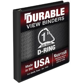 Samsill Durable 1 Inch Binder, Made in The USA, D Ring Binder, Customizable Clear View Cover, Charcoal Black, Holds 225 Pages