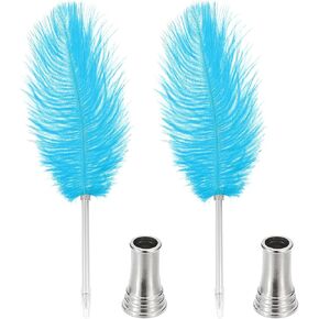 PATIKIL Feather Ballpoint Pen, 2 Pcs 0.5mm Fluffy Vintage Ink Quill Pen Refined Plated Rod Quill Pen with 2 Pcs Stand Holder for Calligraphy Writing Signature Guest Wedding Gift, White