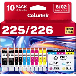 225 226 Ink Cartridges Replacement for Canon MG6220 Ink Combo, PGI-225 CLI-226 PGI PGI225 CLI226 Smart Ink for Color Printers Pixma MG6120 MG5320 MG5220 MG5120 MX882 MX892 iP4820 MX712 (10 Packs)