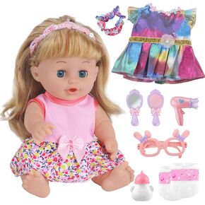 GAGAKU 12 Inch Baby Doll with Hair - Full Vinyl Baby Doll for Girls Ages 3-6 Years, First Baby Doll Playset with Accessories for Toddlers 1-3