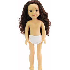 American Fashion World 14-Inch 'Kayla' Vinyl Posable Girl Doll with Wavy Brunette Hair and Brown Eyes| Undressed Doll | Premium Quality & Design